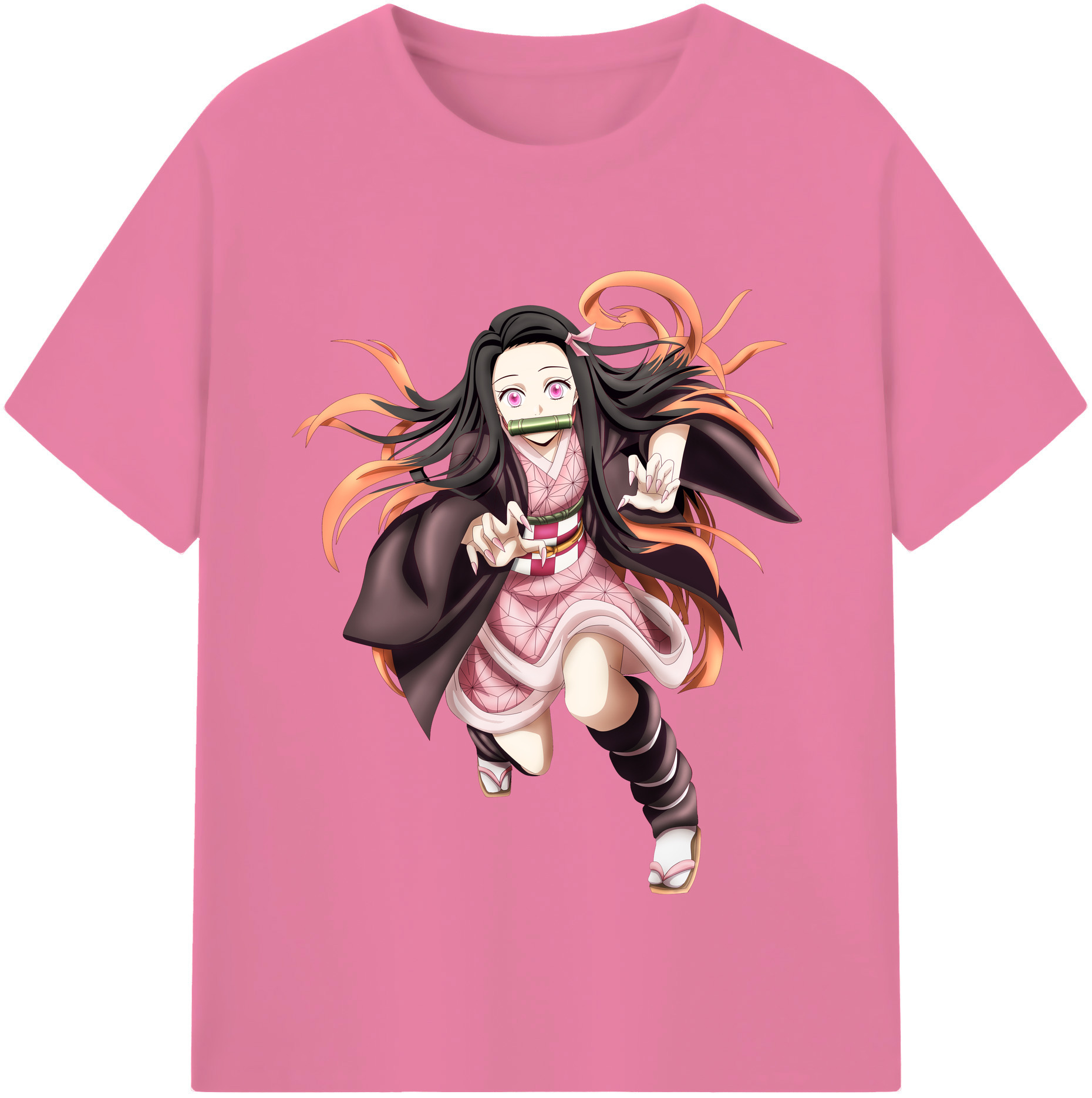 （画像用） 鬼滅の刃（きめつのやいば）竈門 禰󠄀豆子／かまど ねずこ Kamado Nezuko 綿100％半袖Tシャツ（フロントプリント）